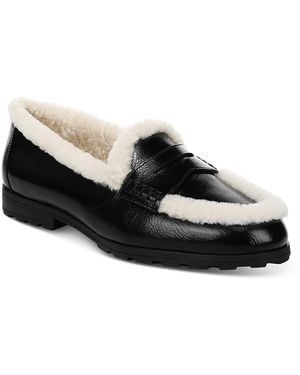 Veronica Beard Penny Lug Shearling Loafers - Black