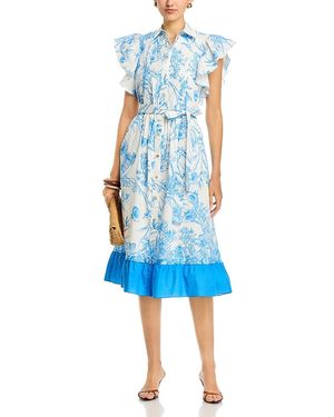 Tahari Flutter Sleeve Midi Dress - Blue