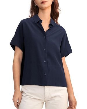 LILYSILK Casual Short Sleeves Loose Silk Shirt - Blue