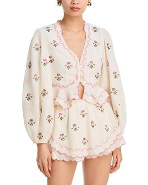 Aqua X Agua Bendita Floral Embroidered Top - White