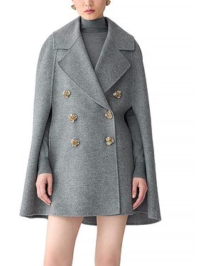 Carolina Herrera Double Breasted Cape Coat - Gray