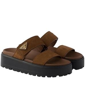 Prada Nubuck Slides - Brown
