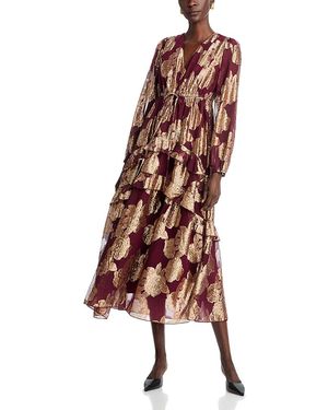 Koko + Mason V Neck Ruffled Dress - Brown
