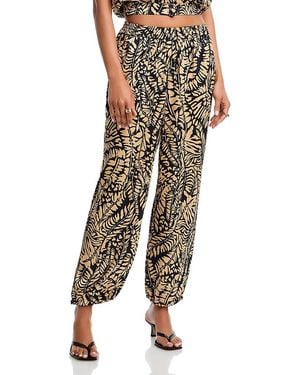 Aqua Satin Palm Leaf Jogger Pants - Multicolor