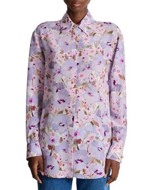 Balmain Printed Cotton Poplin Shirt - Purple