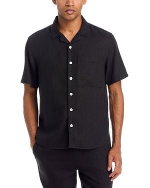 Solid Linen Short Sleeve Button Up Shirt - Black