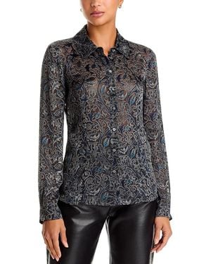 PAIGE Desano Printed Satin Shirt - Gray