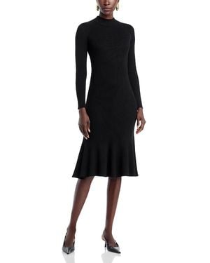 Tahari Long Sleeve Mock Neck Rib Flare Dress - Black
