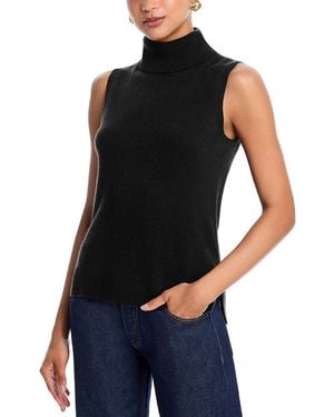 Aqua 100% Cashmere Split Hem Turtleneck Tank - Blue