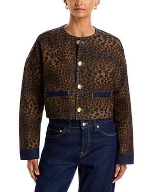 L'Agence Verona Leopard Print Collarless Jacket - Black