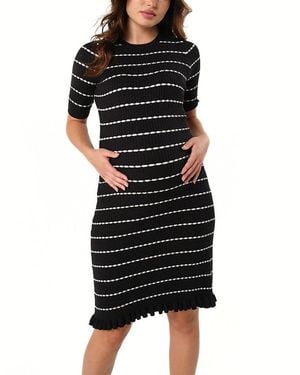 Marion Knee Length Striped Maternity & Nursing Sweater Dress - Black