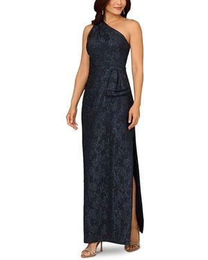 Aidan Mattox Stretch Jacquard One Shoulder Gown - Blue