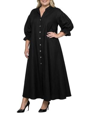 Standards & Practices Plus Button Front Puff Sleeve Maxi Shirt Dress - Black