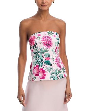 French Connection York Satin Floral Strapless Peplum Top - Red