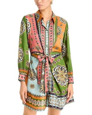 Johnny Was Maxima Tie Waist Mini Shirtdress - Green