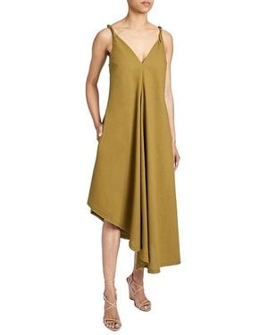 Santorelli Kourt Asymmetric Sleeveless Linen Blend Midi Billow Dress - Metallic