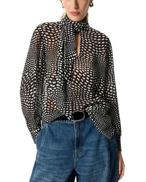 Whistles Printed Scarf Sheer Blouse - Black