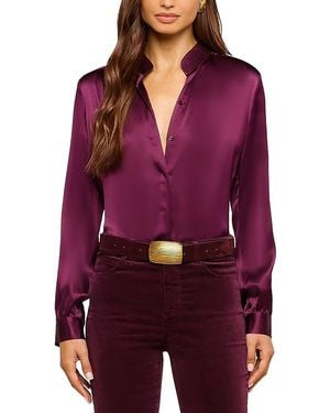 L'Agence Bianca Silk Banded Collar Blouse - Purple