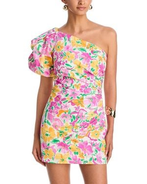 Aqua Floral One Shoulder Mini Dress - White