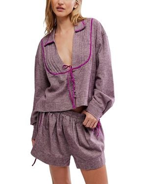 Free People Close To Home Flannel Pajama Set - Purple