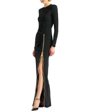 Balmain Long Slit Dress With Zip - Black
