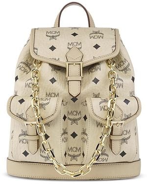 MCM Aren Mini Visetos Leather Backpack - Natural