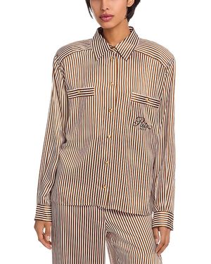 FRAME Ritz Striped Silk Pyjama Shirt - Brown