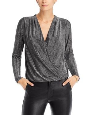 Status By Chenault Long Sleeve Slinky Surplice Top - Gray