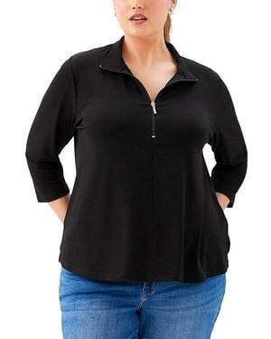 Karen Kane Plus 3/4 Sleeve Zip Up Travel Top - Black