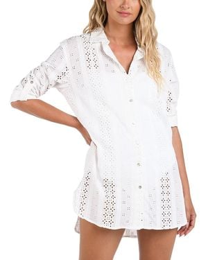 La Blanca Eyelet Camp Shirt Swim Cover-Up - White