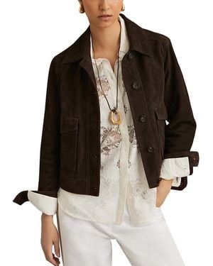Reiss Hanson Suede Trucker Jacket - Black