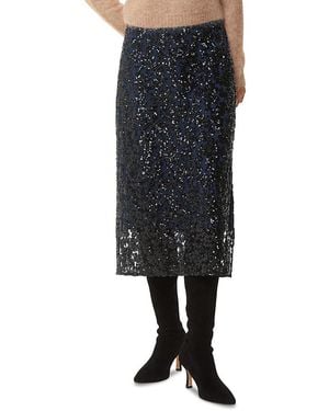 Whistles Floral Sequins Midi Skirt - Black