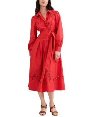Phase Eight Kim Floral Cutwork Midi Shirtdress - Red