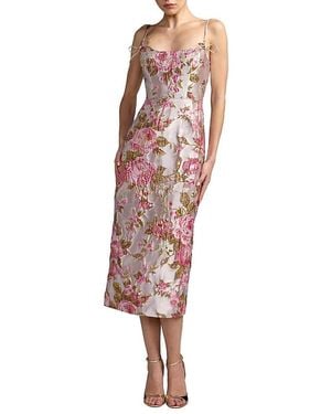 Mac Duggal Floral Brocade Bow Strap Midi Dress - Red