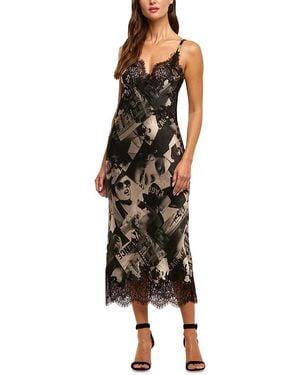 L'Agence Victoire Printed Silk Lace Trim Slip Dress - Black