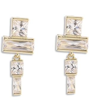 Aqua Cubic Zirconia Geometric Drop Earrings - White