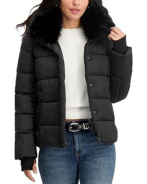 Tahari Vera Faux Fur Collar Puffer Jacket - Black