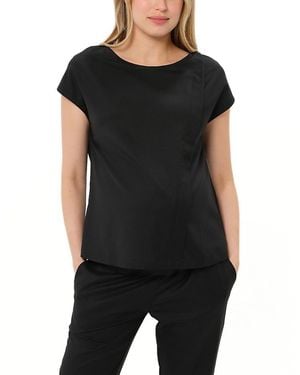 Marion Concealed Nursing Zip Satin Maternity Shell Top - Black