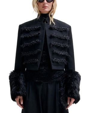 DARKPARK Napoleon Wool-Blend Faux Fur Trim Jacket - Black