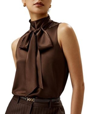 LILYSILK Sleeveless Tie-Neck Silk Blouse - Brown