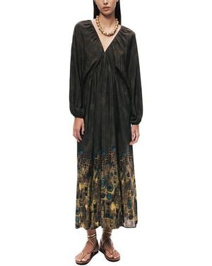Nocturne Printed Long Sleeve Maxi Dress - Black