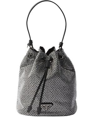 Prada Mini Crystal-Studded Satin Bag - Black