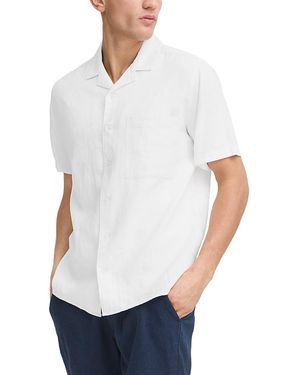 Solid Linen Short Sleeve Button Up Shirt - White