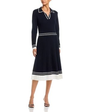 Tahari Color Blocked Polo Midi Dress - Blue