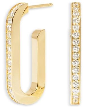 Dinh Van 18K Maillon Diamond Large Oval Hoop Earrings - Metallic