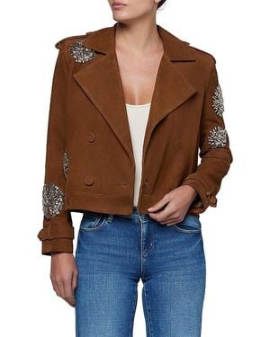 L'Agence Xoey Suede Crystal Trim Cropped Trench Coat - Brown