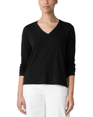 Eileen Fisher V Neck Long Sleeve Tee - Black