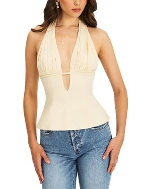 Miss Circle Quinzella Smock Back Halter Neck Linen Top - Blue