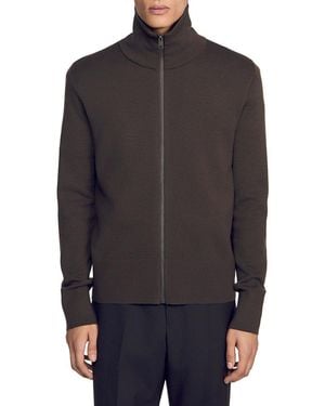 Sandro Zip Front Wool Cardigan - Gray