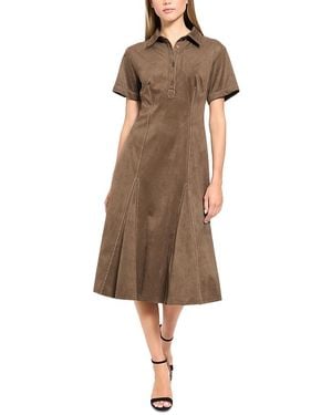 Luxely Faux Suede Short Sleeve Midi Shirt Dress - Brown